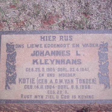 KLEYNHANS Johannes L. 1905-1941 &amp; A.C.M. VAN TONDER 1904-1968
