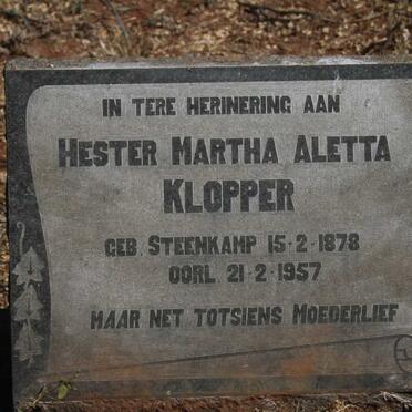 KLOPPER Hester Martha Aletta nee STEENKAMP 1878-1957