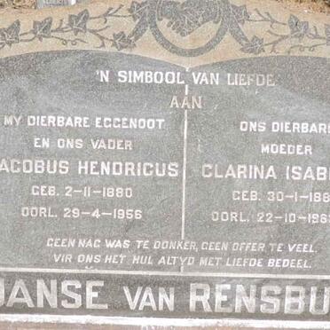 RENSBURG Jacobus Hendricus, Janse van 1880-1956 & Clarina Isabella 1885-1963