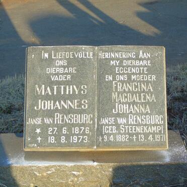 RENSBURG Matthys Johannes, Janse van 1876-1973 & Francina Magdalena Johanna STEENEKAMP 1882-1971