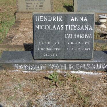 RENSBURG Hendrik Nicolaas, Jansen van 1913-1957 & Anna Thysana Catharina 1921-1989