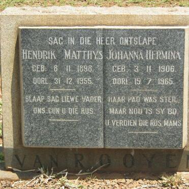 ROOYEN Hendrik Matthys, van 1898-1955 & Johanna Hermina 1906-1965