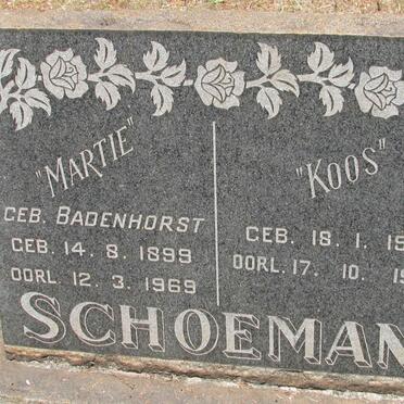 SCHOEMAN Koos 1901-1979 &amp; Martie BADENHORST 1899-1969