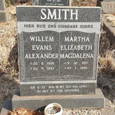 SMITH Willem Evans Alexander 1886-1957 & Martha Elizabeth Magdalena 1911-1985