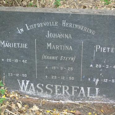 WASSERFALL Johanna Martina nee STEYN 1925-1950 :: WASSERFALL Marietjie 1942-1950 :: WASSSERFALL Pieter 1947-1950