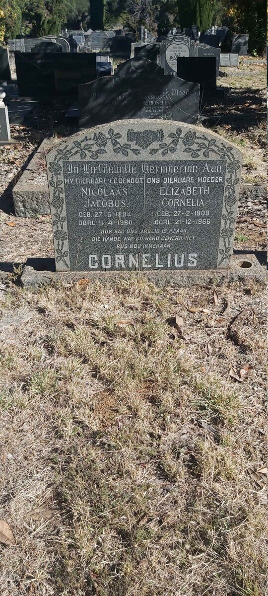 CORNELIUS Nicolaas Jacobus 1894-1960 &amp; Elizabeth Cornelia 1909-1966
