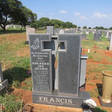FRANCIS Abraham Jan Jacobus 1962-2016