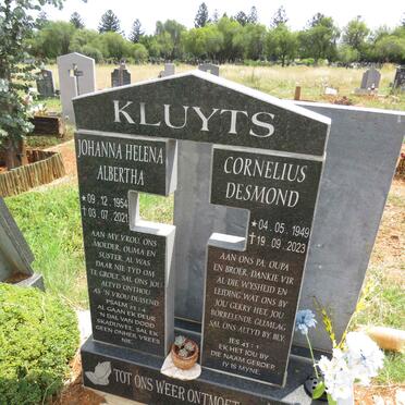 KLUYTS Cornelius Desmond 1949-2023 & Johanna Helena Albertha 1954-2021