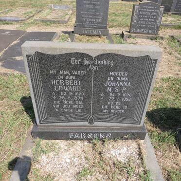 PARSONS Herbert Edward 1920-1974 & Johanna M.S.P. 1928-1993