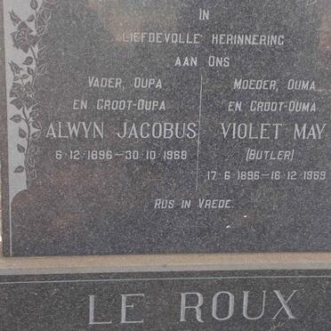 ROUX Alwyn Jacobus, le 1896-1968 &amp; Violet May BUTLER 1896-1969