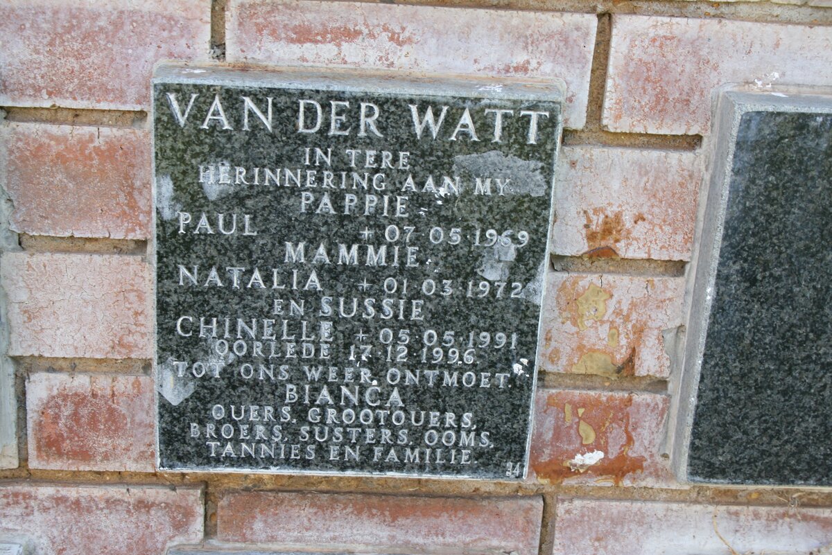 WATT Paul, van der 1969-1996 &amp; Natalia 19721996 :: VAN DER WATT Chinelle 1991-1996