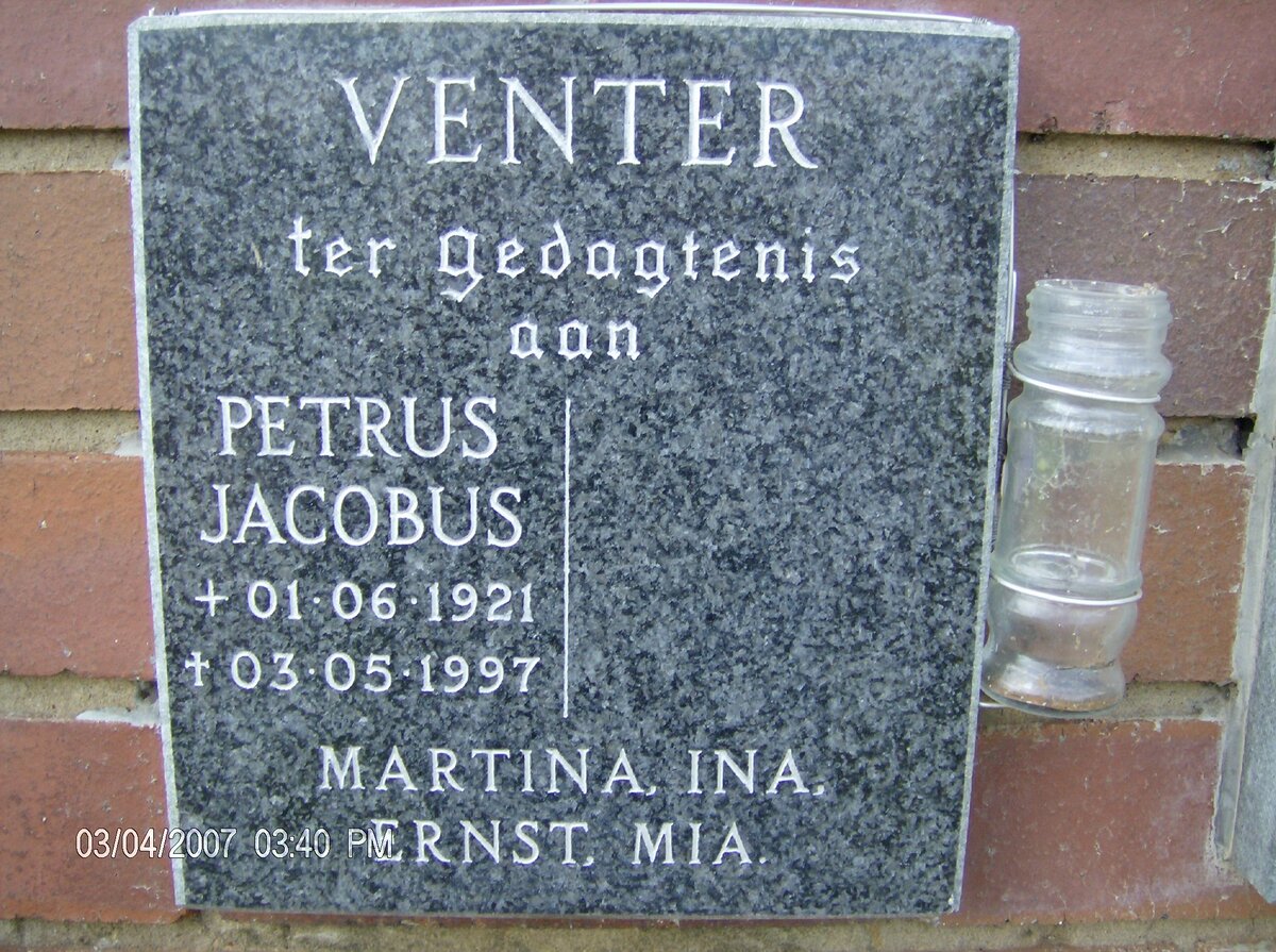 VENTER Petrus Jacobus 1921-1997