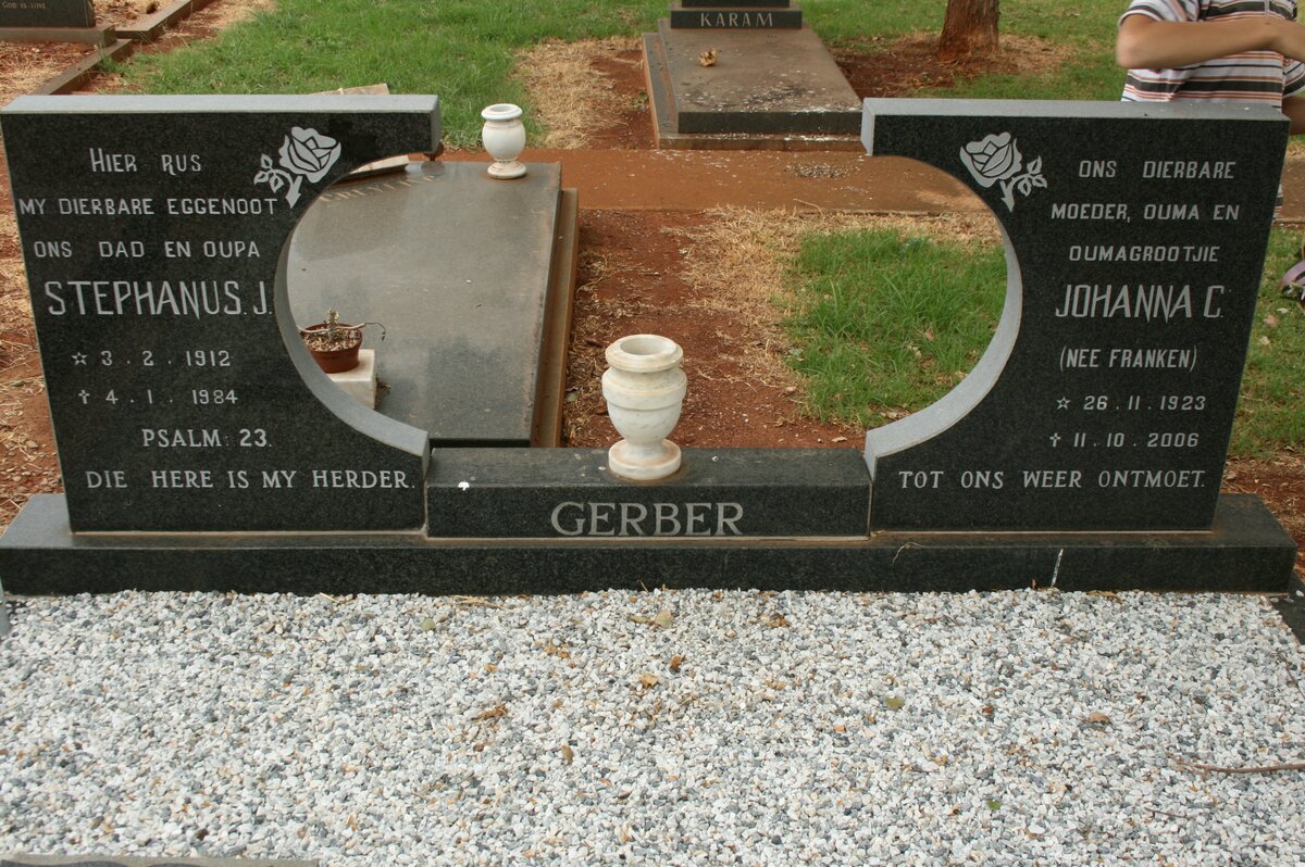 GERBER Stephanus 1912-1984 &amp; Johanna C. FRANKEN 1923-2006