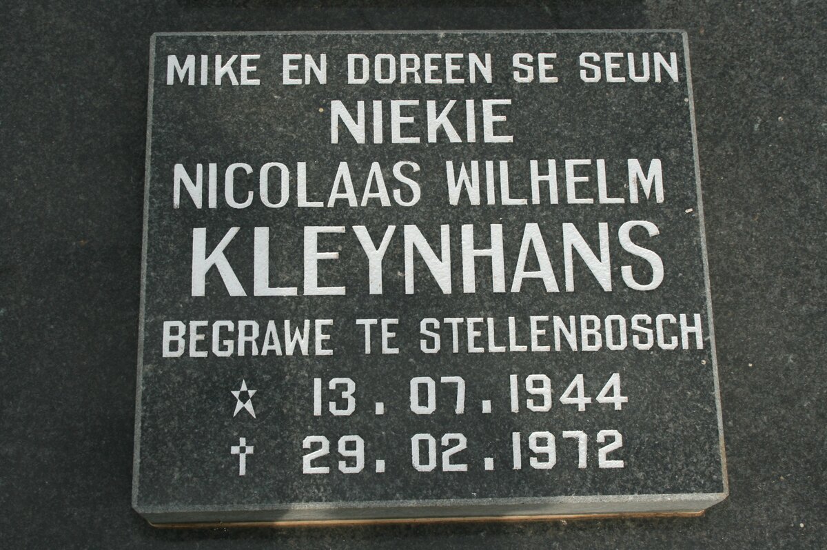 KLEYNHANS Nicolaas Wilhelm 1944-1972