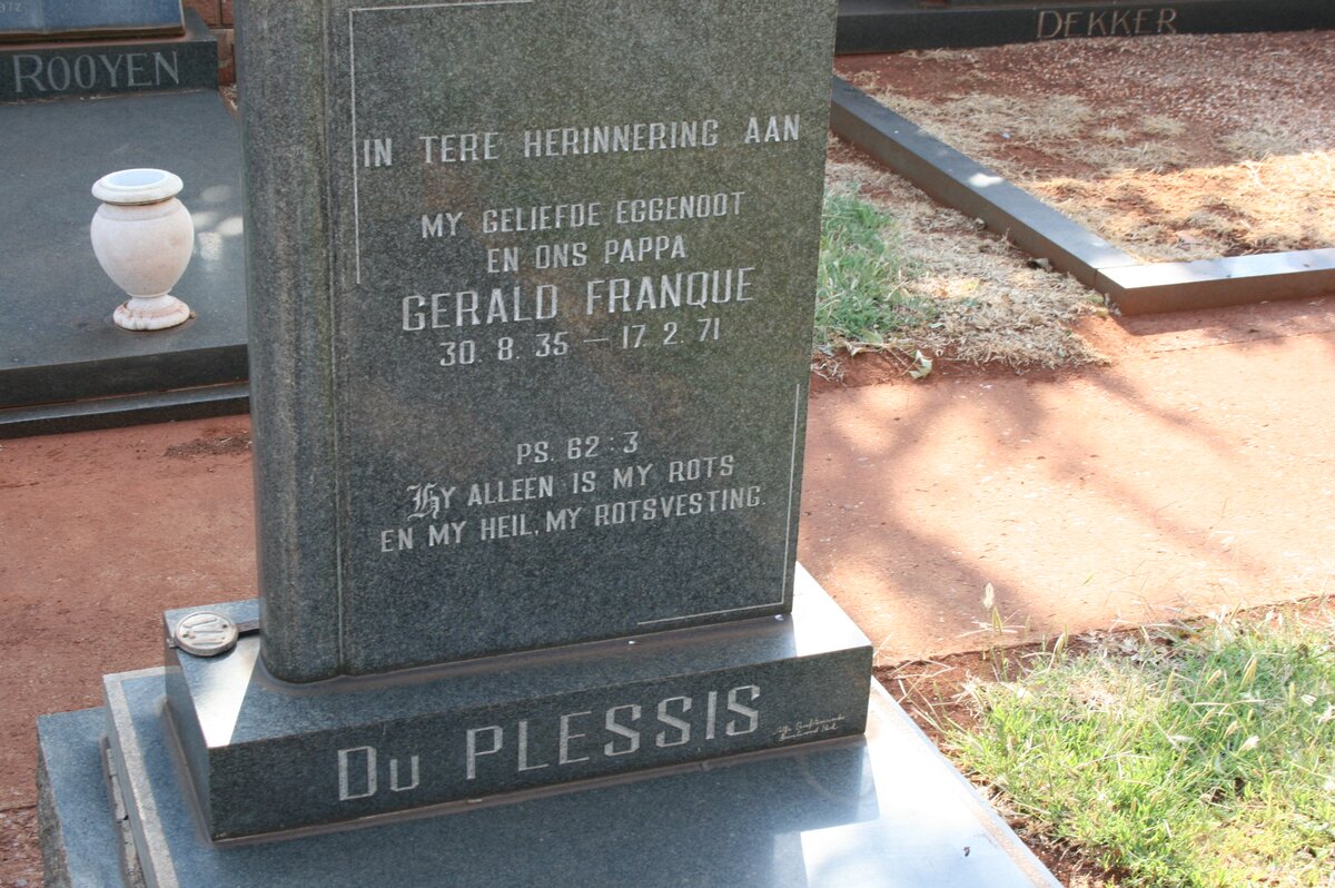 PLESSIS Gerald Franque, du 1935-1971