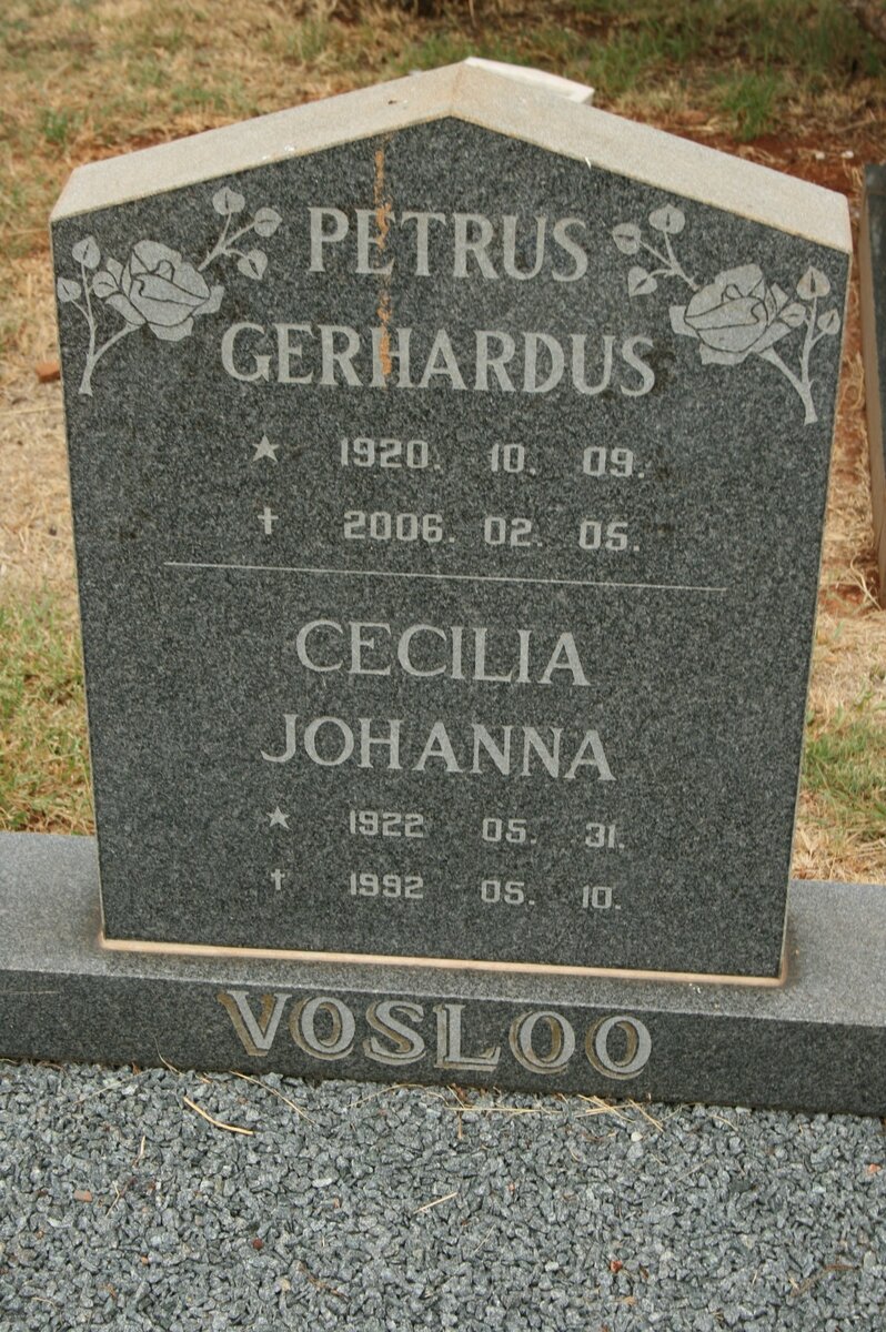 VOSLOO Petrus Gerhardus 1920-2006 &amp; Cecilia Johanna 1922-1992