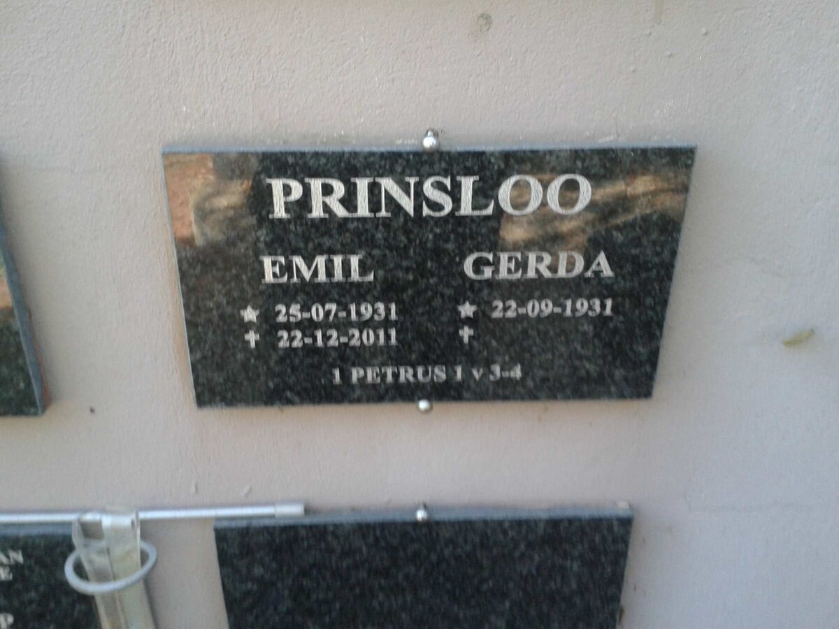 PRINSLOO Emil 1931-2011 &amp; Gerda 1931-