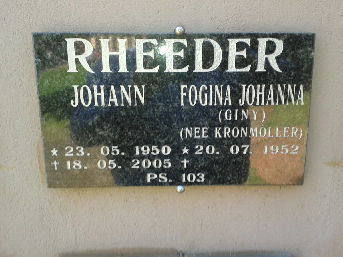 RHEEDER Johann 1950-2005 &amp; Fogina Johanna KRONMOLLER 1952-