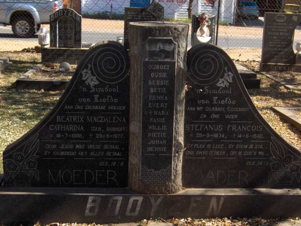 BOOYZEN Stefanus Francois 1874-1940 &amp; Beatrix Magdalena Catharina BOSHOFF 1889-1977