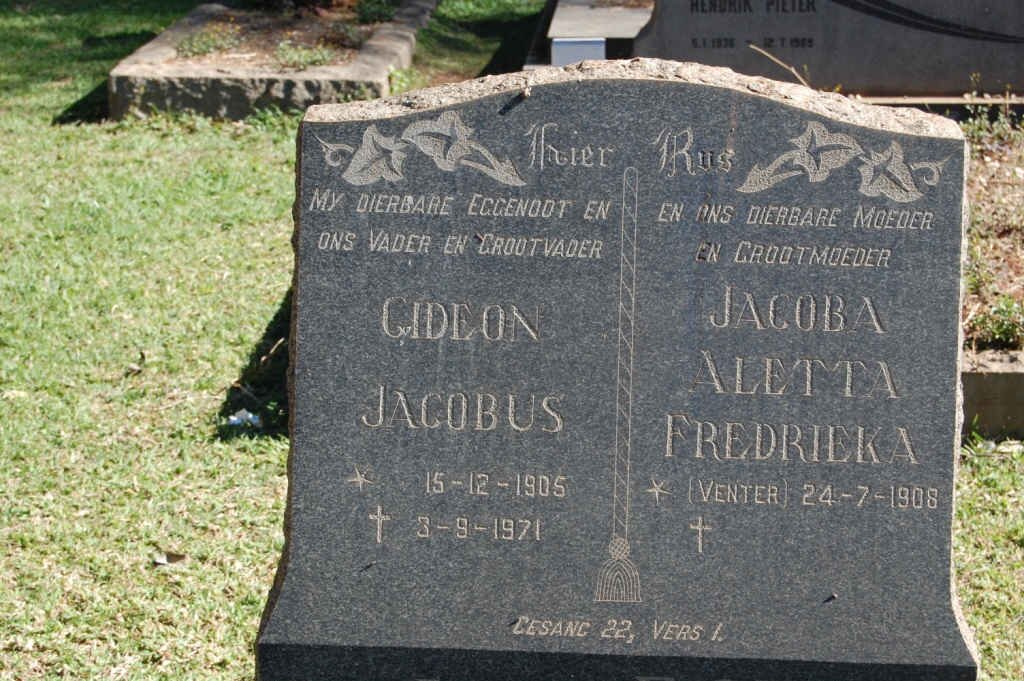 ECK Gideon Jacobus, van 1906-1971 &amp; Jacoba Aletta Fredrieka VENTER 1908-