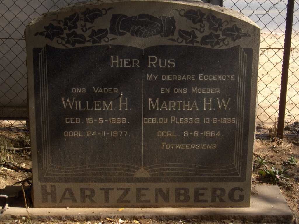 HARTZENBERG Willem H. 1888-1977 &amp; Martha H.W. DU PLESSIS 1896-1964