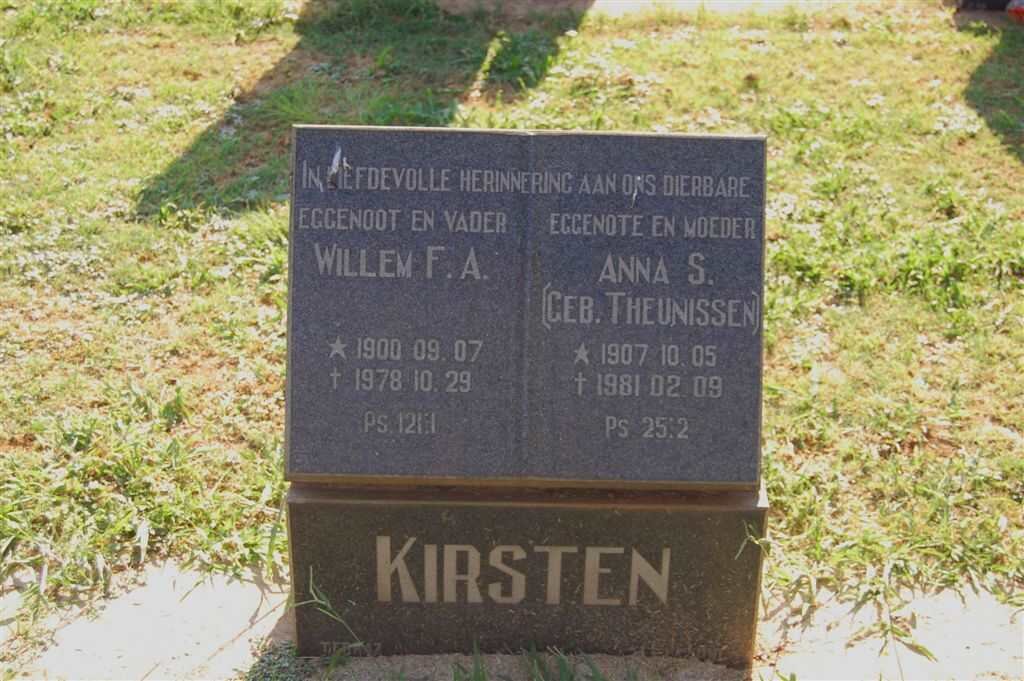 KIRSTEN Willem F.A.1900-1978 &amp; Anna S. THEUNISSEN 1907-1981