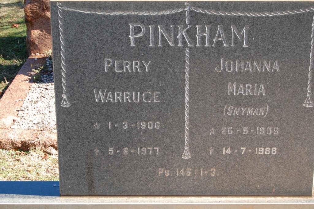 PINKHAM Perry Warruce 1906-1977 &amp; Johanna Maria SNYMAN 1905-1988