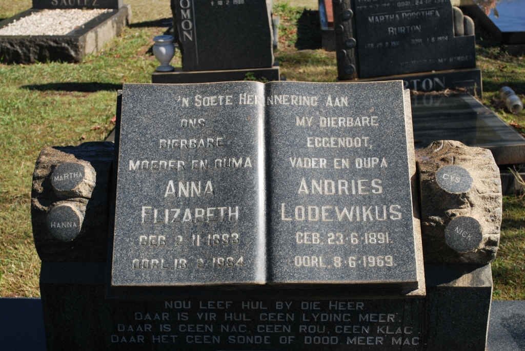 PRETORIUS Andries Lodewikus 1891-1969 &amp; Anna Elizabeth 1893-1964