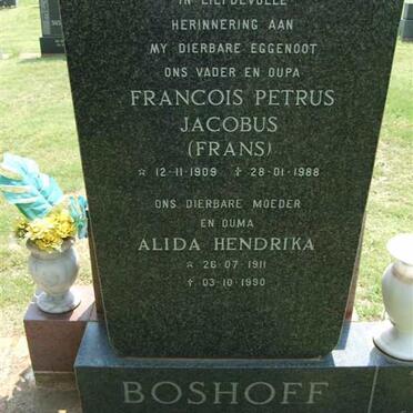 BOSHOFF Francois Petrus Jacobus 1909-1988 &amp; Alida Hendrika 1911-1990