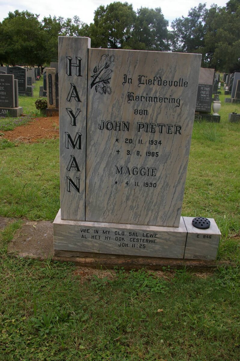 HAYMAN John Pieter 1934-1985 &amp; Maggie 1930-