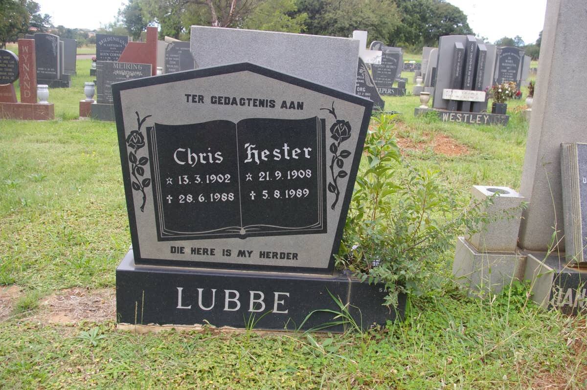 LUBBE Chris 1902-1988 &amp; Hester 1908-1989