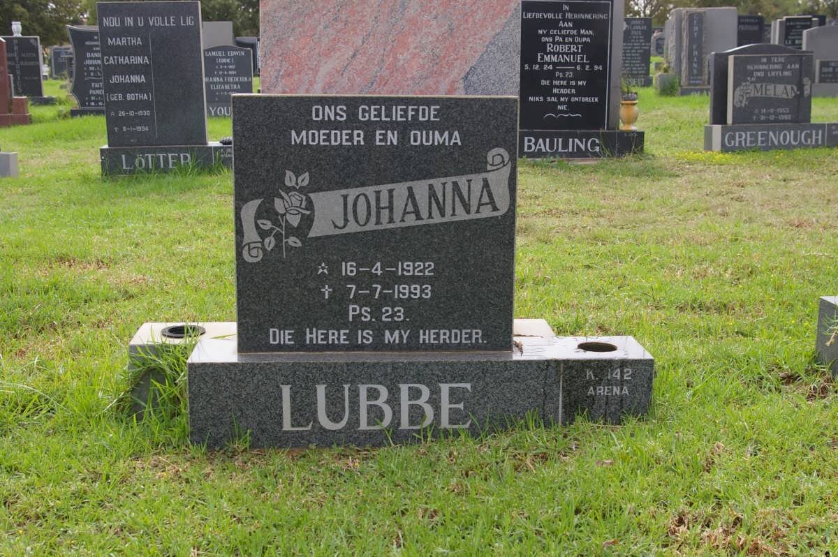 LUBBE Johanna 1922-1993