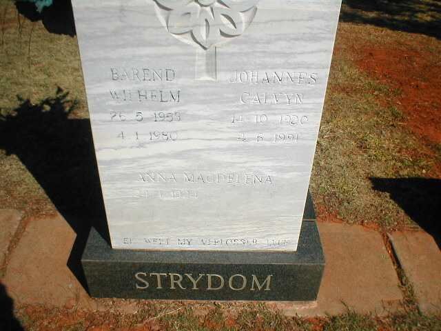 STRYDOM Barend Wilhelm 195?-1980 :: STRYDOM Johannes Calvyn 19?0-1991 :: STRYDOM Anna Magdelena 1924-