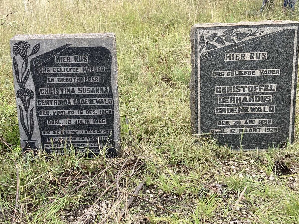 GROENEWALD Christoffel Gerhardus 1858-1925 &amp; Christina Susanna Gertruida VOSLOO 1868-1955