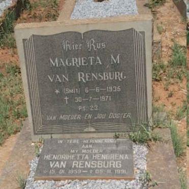 RENSBURG Magrieta M., van nee SMIT 1935-1971 :: VAN RENSBURG Hendrihetta Hendrena 1959-1991