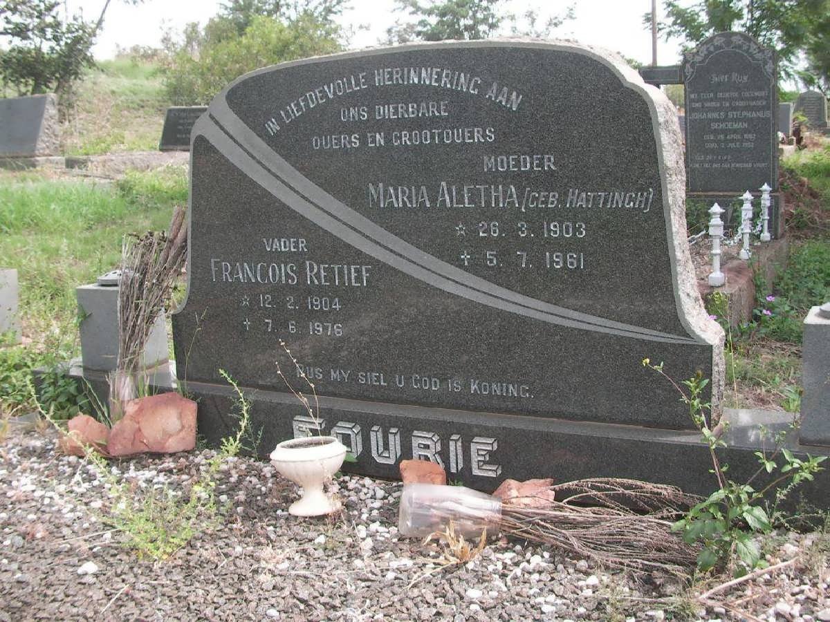 FOURIE Francois Retief 1904-1976 &amp; Maria Aletha HATTINGH 1903-1961