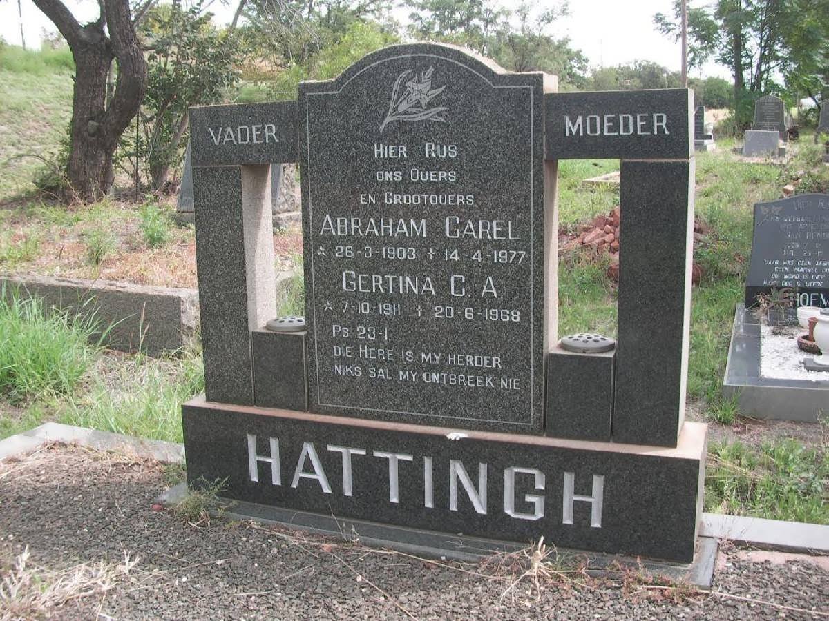 HATTINGH Abraham Carel 1903-1977 &amp; Gertina C.A. 1811-1968