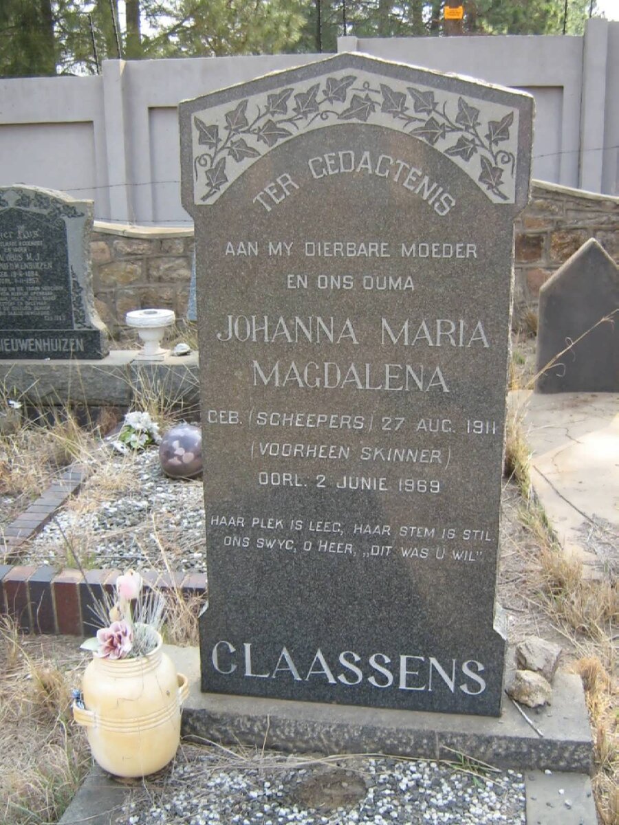 CLAASSENS Johanna Maria Magdalena voorheen SKINNER nee SCHEEPERS 1911-1969
