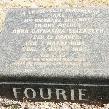FOURIE Anna Catharina Elizabeth nee LE GRANGE 1884-1960