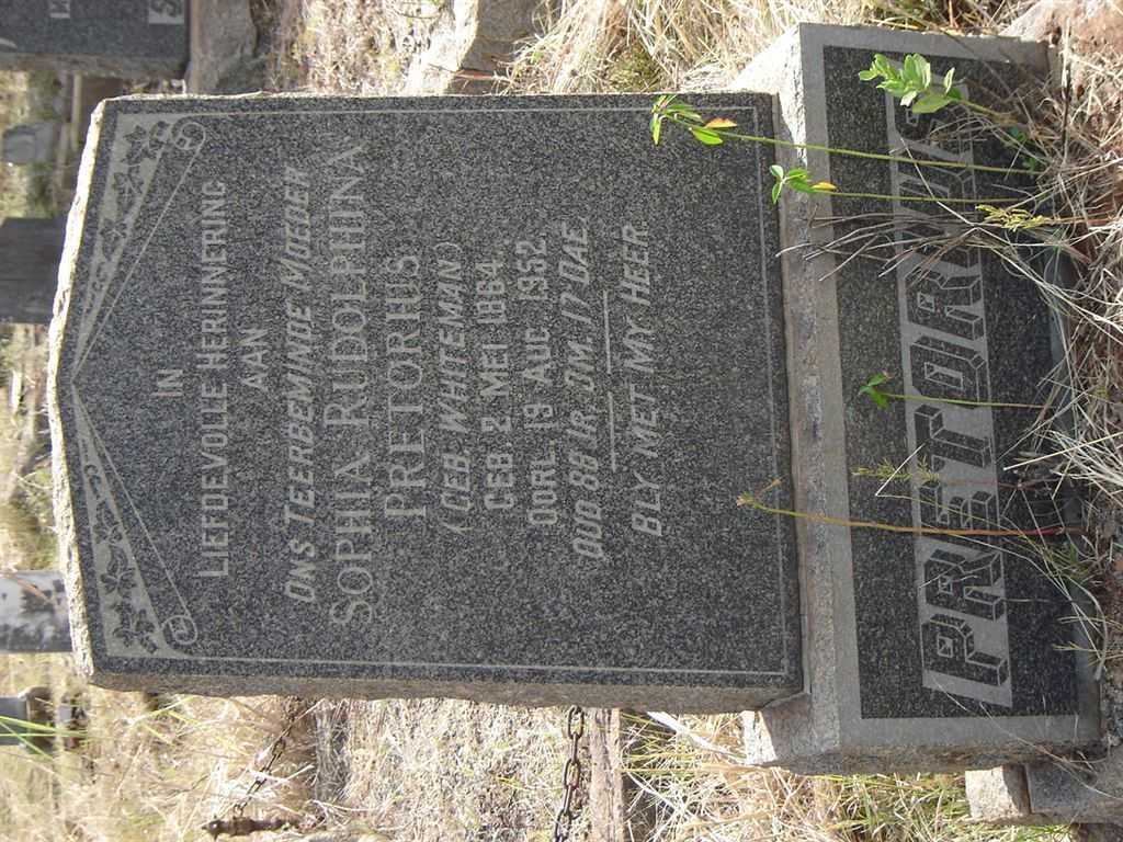 PRETORIUS Sophia Rudolphina nee WHITEMAN 1864-1952