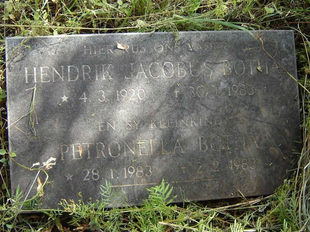 BOTHA Hendrik Jacobus 1920-1983 :: BOTHA Petronella 1983-1983