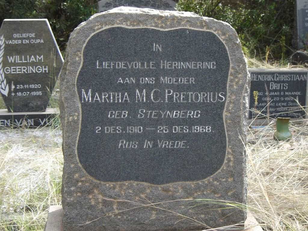 PRETORIUS Martha M.C. nee STEYNBERG 1910-1968