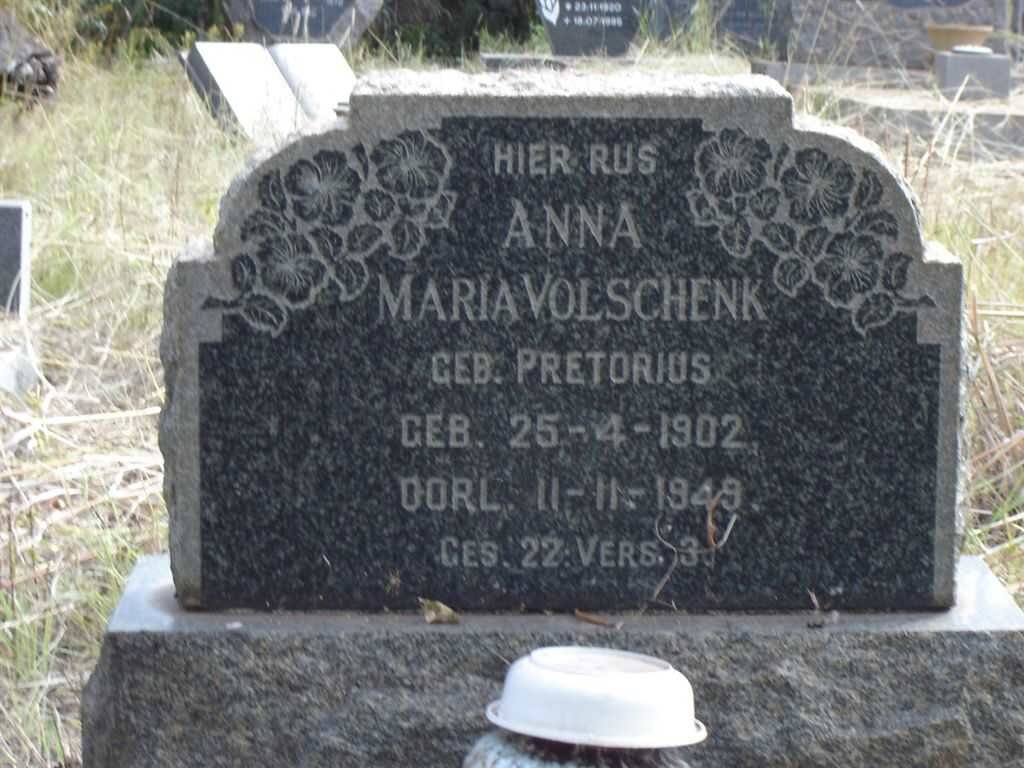 VOLSCHENK Anna Maria nee PRETORIUS 1902-1949