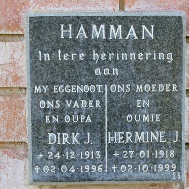 HAMMAN Dirk J. 1913-1996 &amp; Hermine J. 1918-199