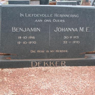 DEKKER Benjamin 1916-1970 &amp; Johanna M.E. 1921-1970
