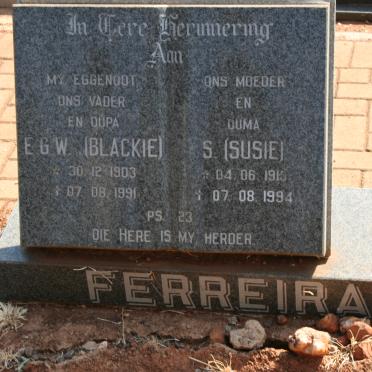 FERREIRA E.G.W. 1903-1991 &amp; S. 1915-1994