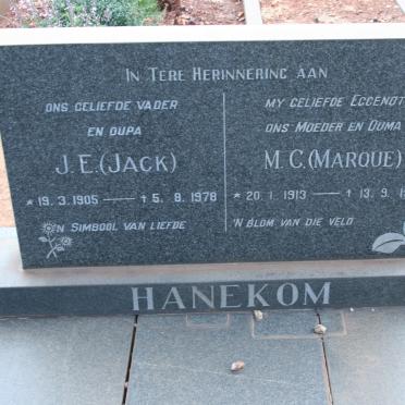 HANEKOM J.E. 1905-1978 &amp; M.C. 1913-1973