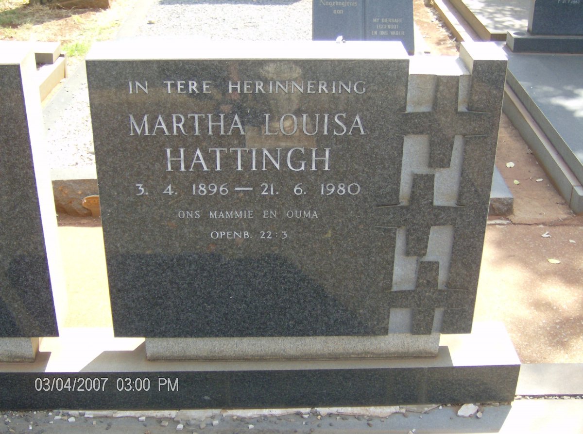 HATTINGH Martha Louisa 1896-1980
