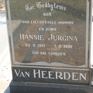 HEERDEN Hansie Jurgina, van 1921-1992
