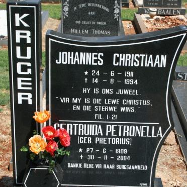 KRUGER Johannes Christiaan 1911-1994 &amp; Gertruida Petronella PRETORIUS 1909-2004